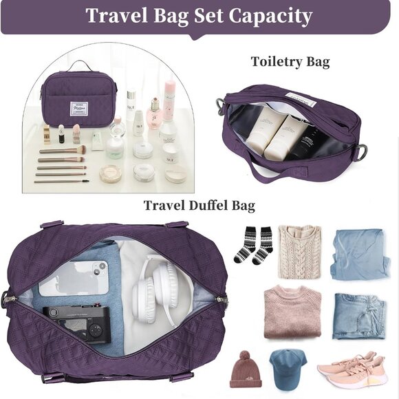 Weekender Bags for Women, Carry on Overnight Weekend Travel Duffel Bag with Shoe - Picture 4 of 9